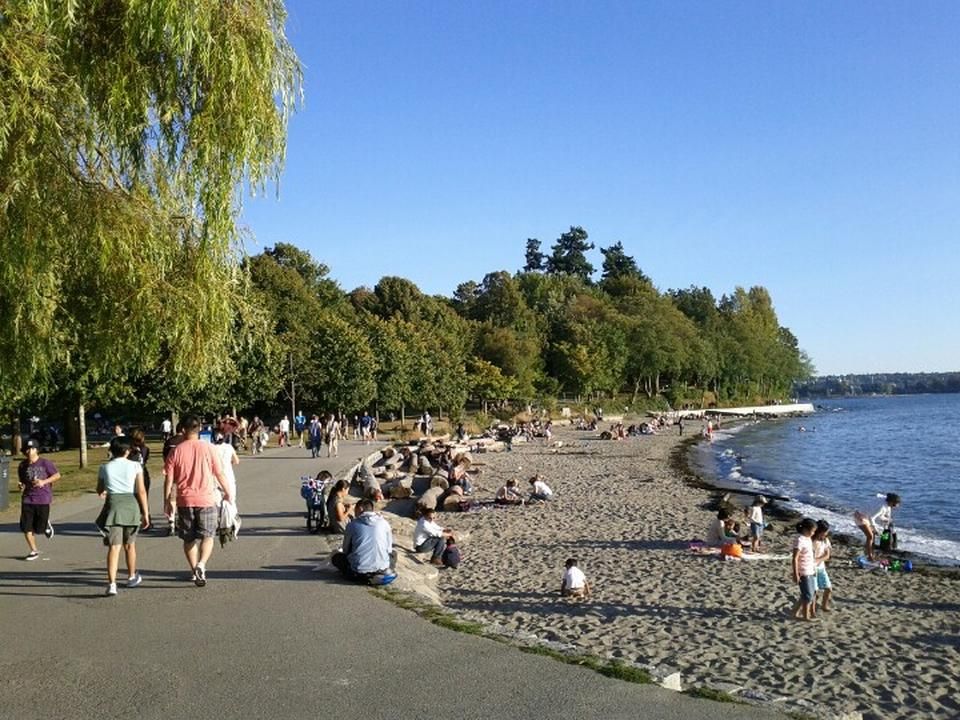 Summer at Second Beach. People walking along the beach.