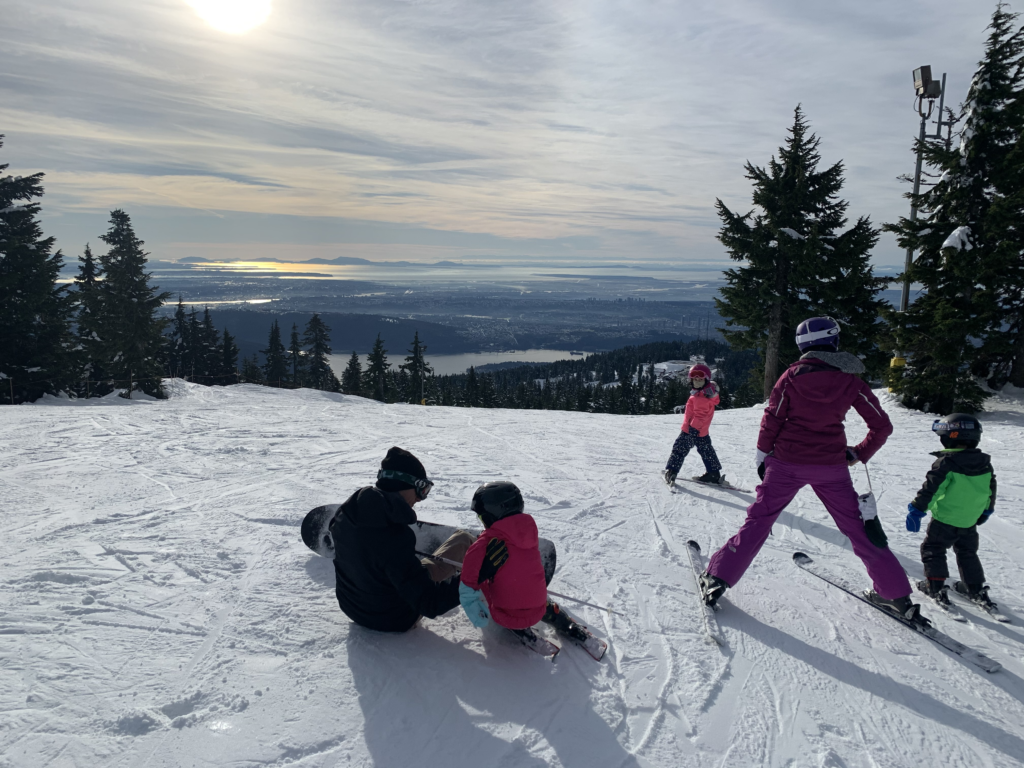 Sunny skiing with kids in Vancouver