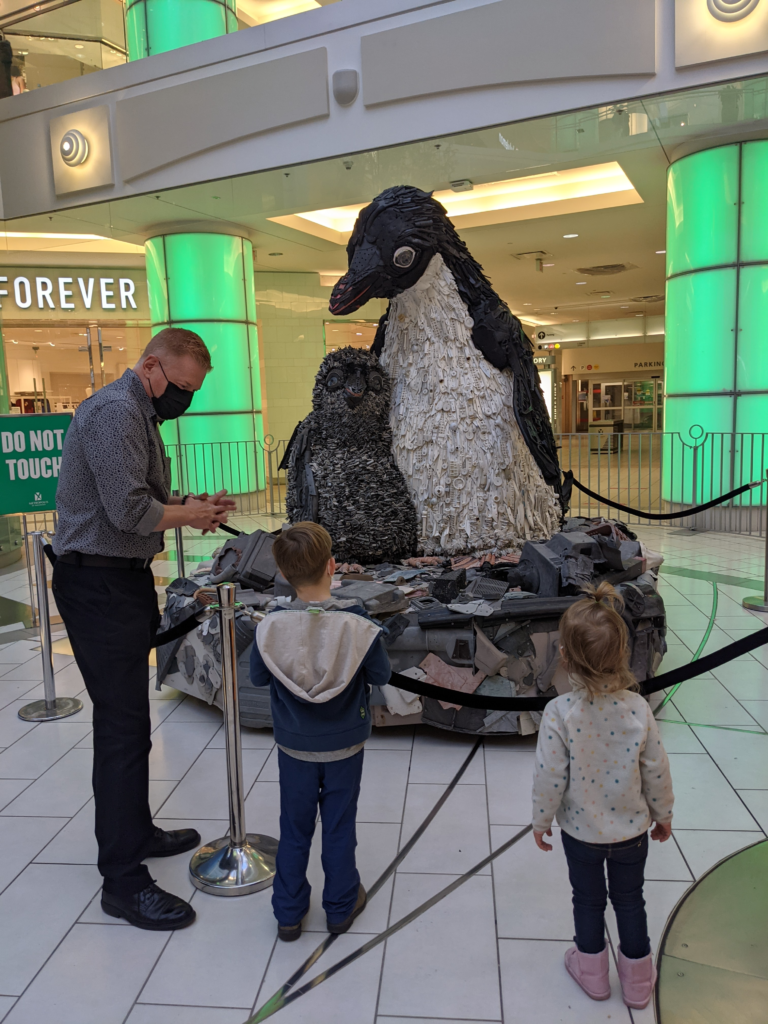 A penguin made from ocean pollution at the Washed Ashore Exhibit