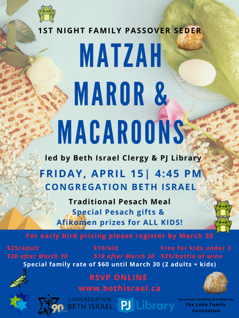 Matzah, Maror & Macaroons led by Beth Israel.