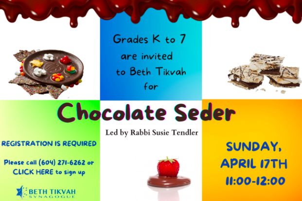 Seder Chocolate for kids at Beth Tikvah Synagogue.