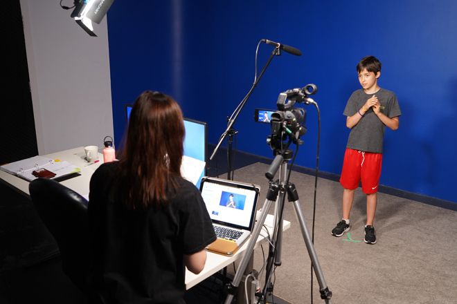 On camera at Shoreline Studios.