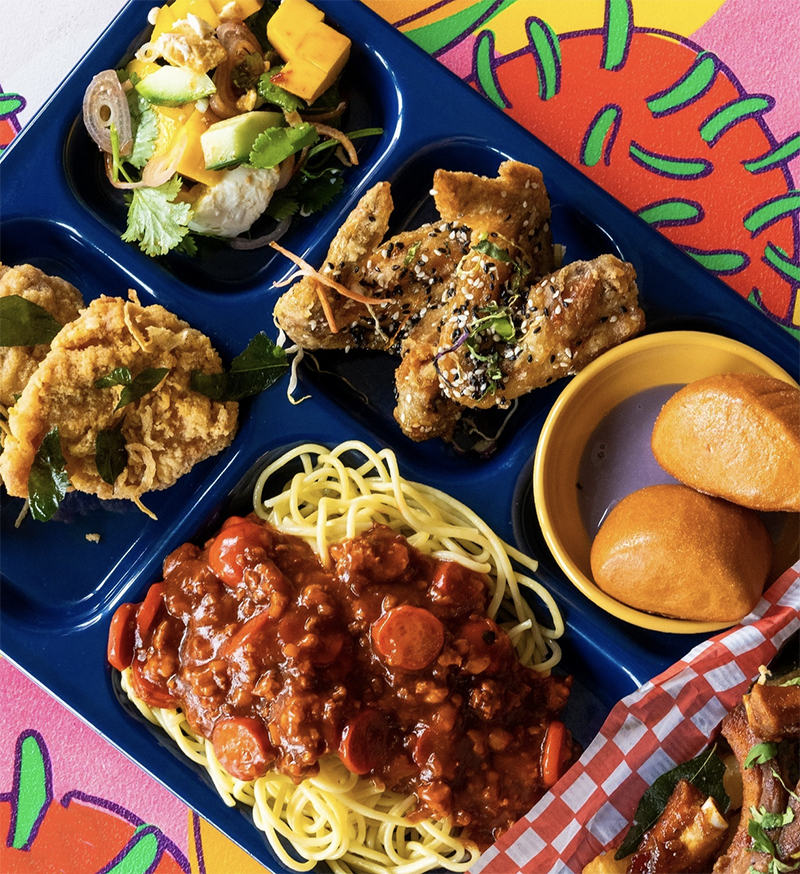 A photo of different types of Pan Asian food from Hawkers Potluck in Vancouver.