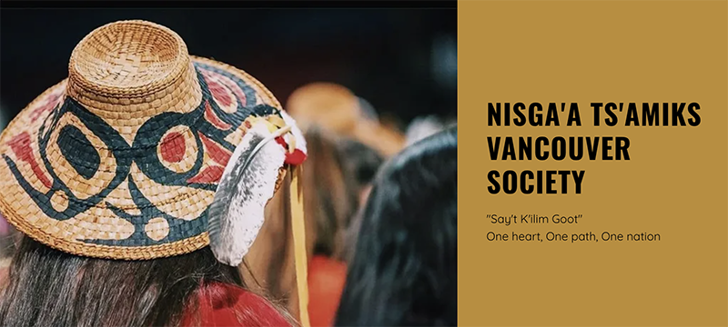A view from the back of a person wearing a straw native art hat.