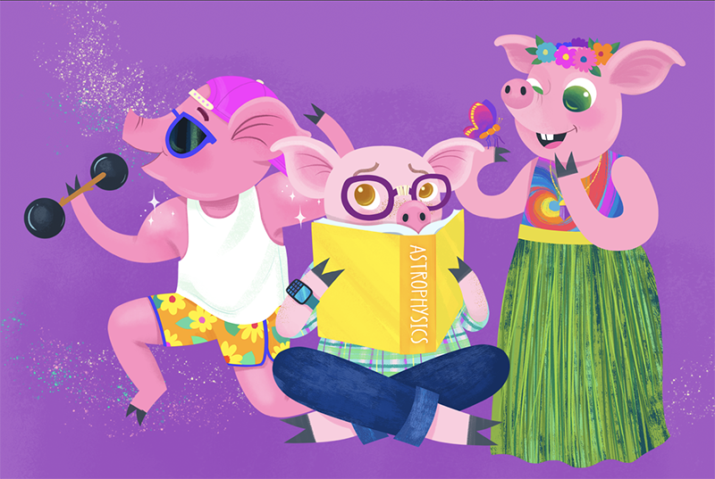 An illustration of the three little pigs by the Carousel Theatre for Vancouver Mom events for kids in November.