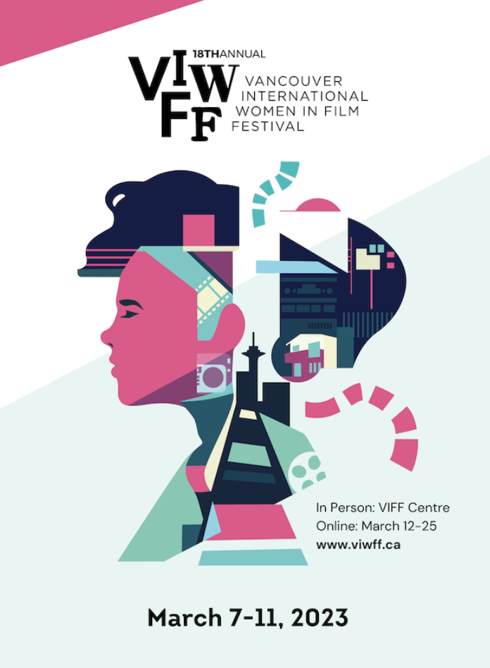 A graphic of a woman's head made out of films and skylines for International Women's Day.