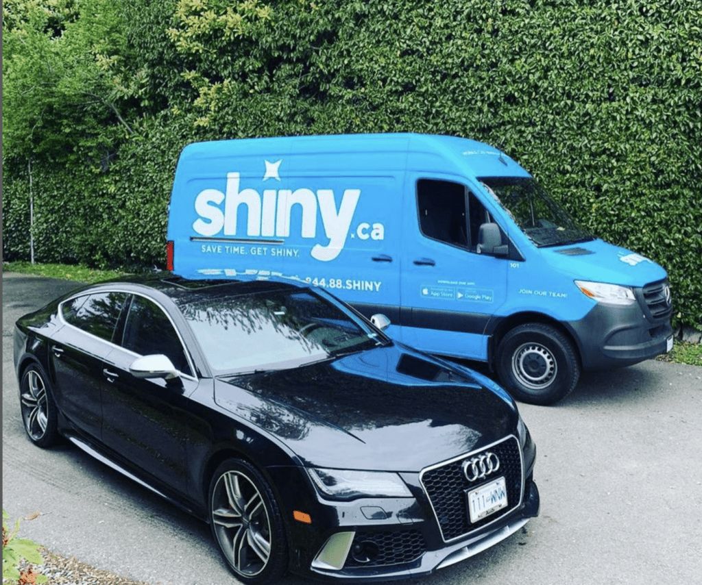 A Mobile wash and detailing company displaying their company vehicle and an Audi showing the cleanliness of the vehicle.