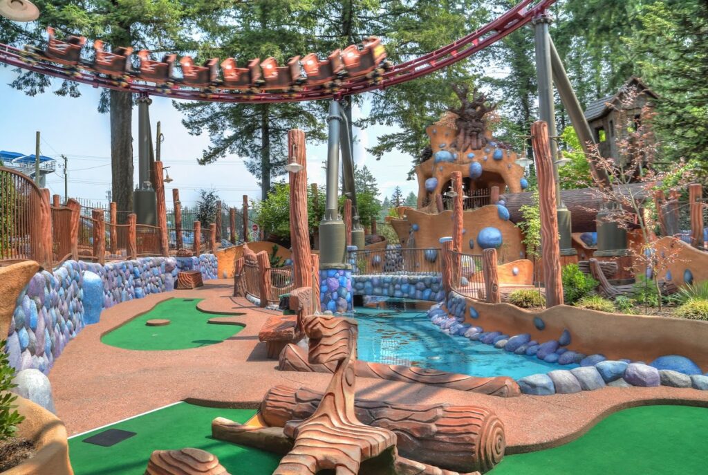 Bright cartoon like mini golf at Cultus Lake