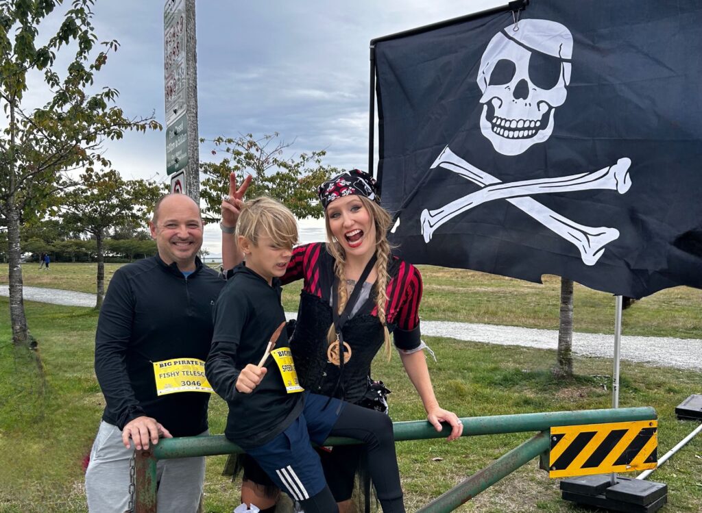A family ready for the Pirate Run and incorporating Play-Based Movement