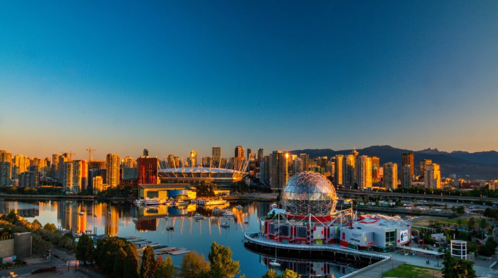 A view of the Vancouver skyline during golden hour